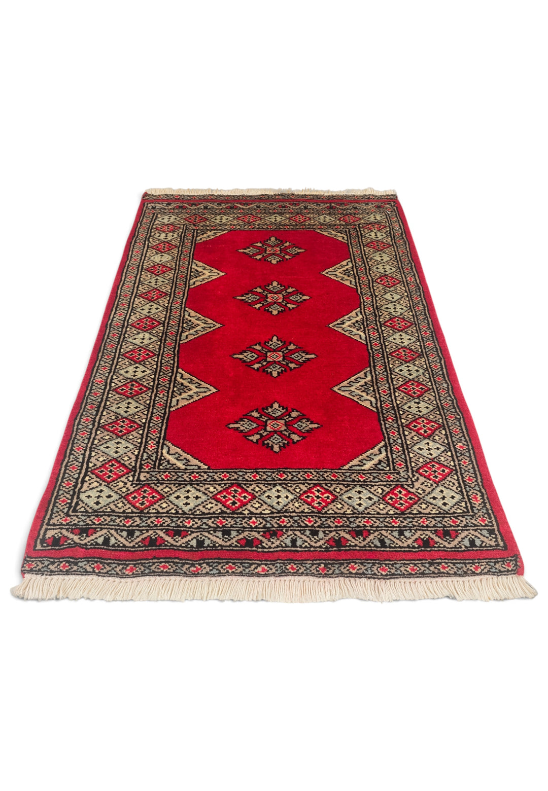 Rose-Red Medallion Pakistani Jaldar, Hand-Knotted Wool Rug