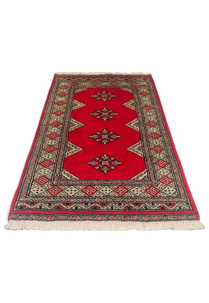 Rose-Red Medallion Pakistani Jaldar, Hand-Knotted Wool Rug