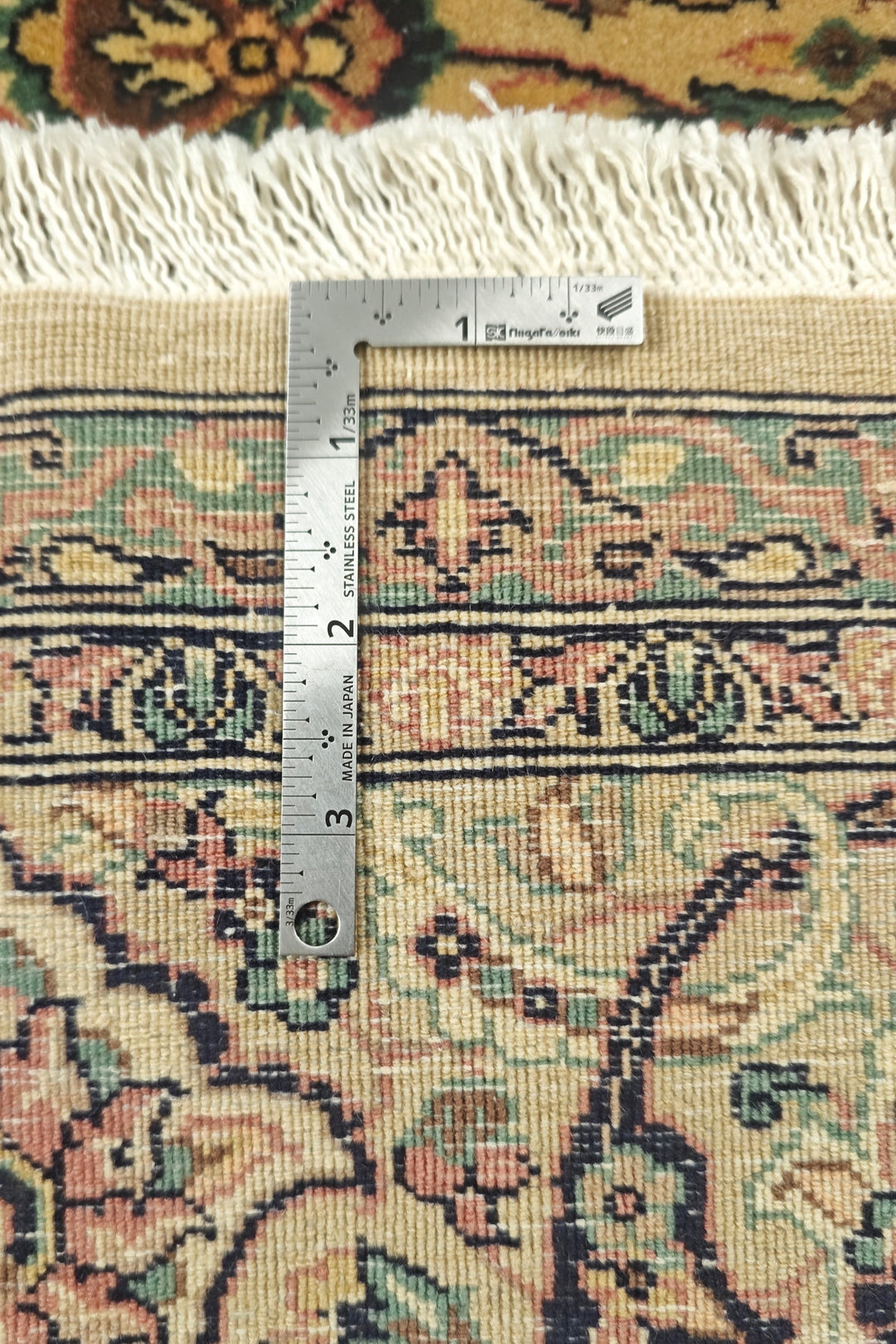 Gold and Teal Floral Vine, Hand-Knotted Wool Rug