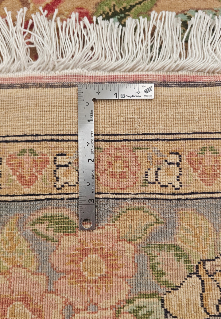 Camel and Pink Rose Floral, Hand-Knotted Wool Rug
