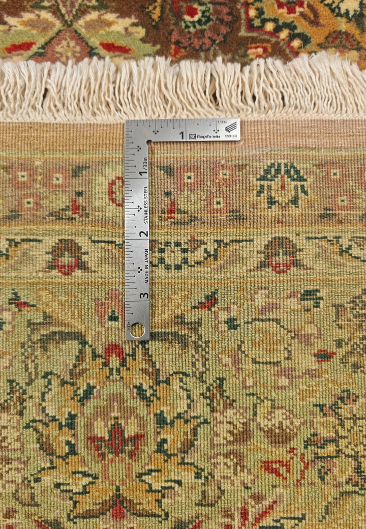 Gold and Sage Repeating Floral, Hand-Knotted Wool Rug