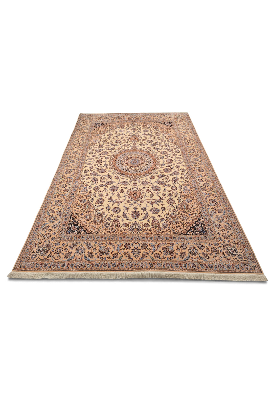 Persian Nain Hand-Knotted Ivory Medallion Rug — 175×255 cm