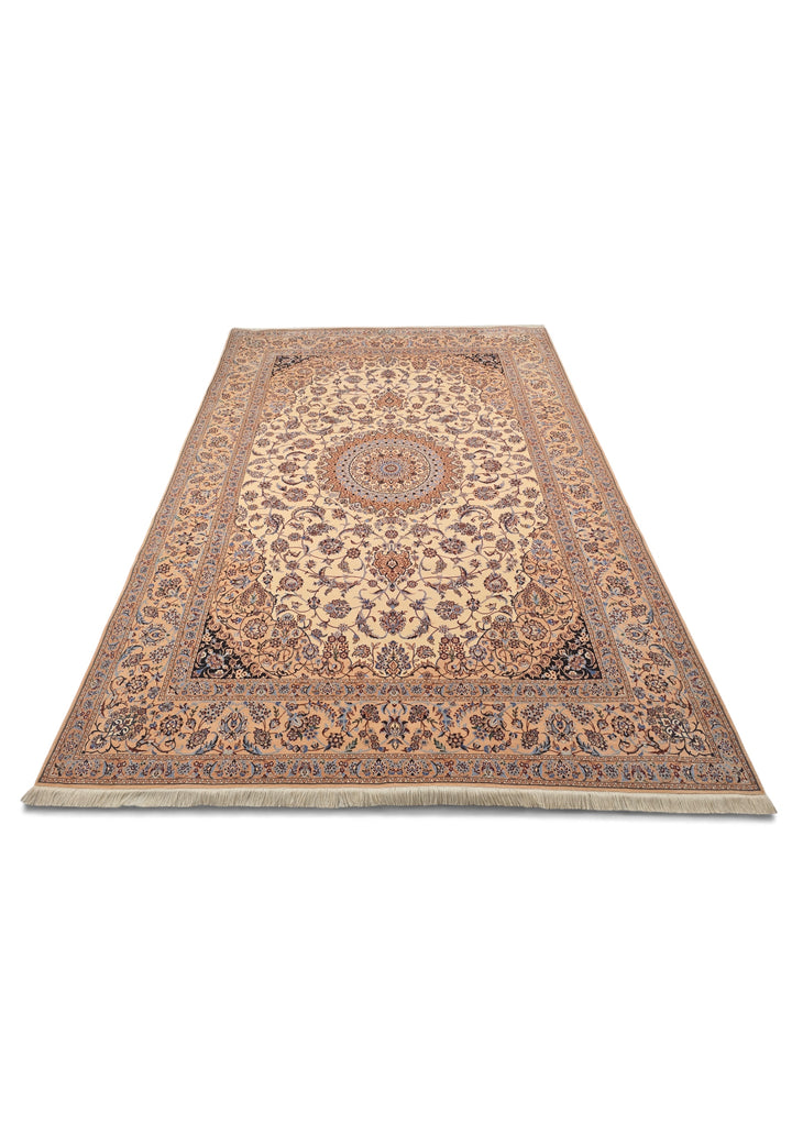 Persian Nain Hand-Knotted Ivory Medallion Rug — 175×255 cm