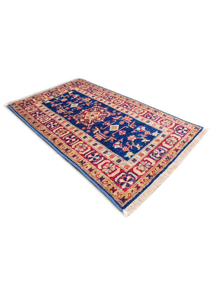 Navy and Red Caucasian Medallion Rug, Hand-Knotted Sherwan