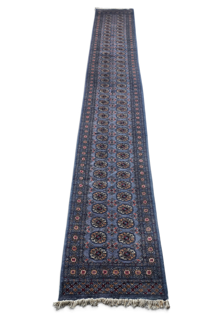 Slate Blue and Camel Turkmen Gül Bokhara, Hand-Knotted Wool Rug