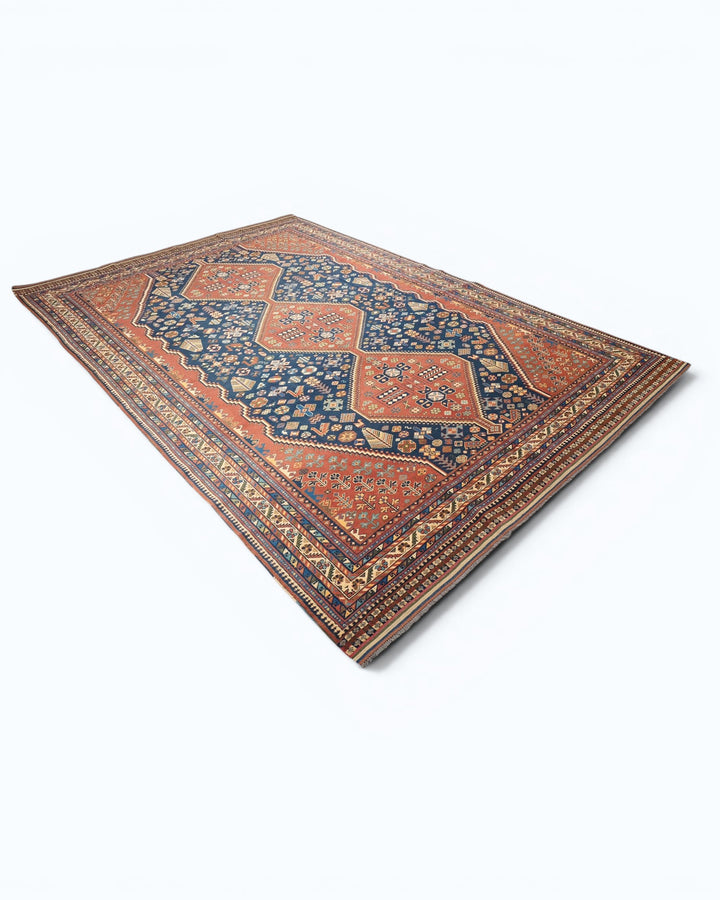 Navy &amp; Red Qashqai Tribal Rug, Hand-Knotted Afghani Sherwan