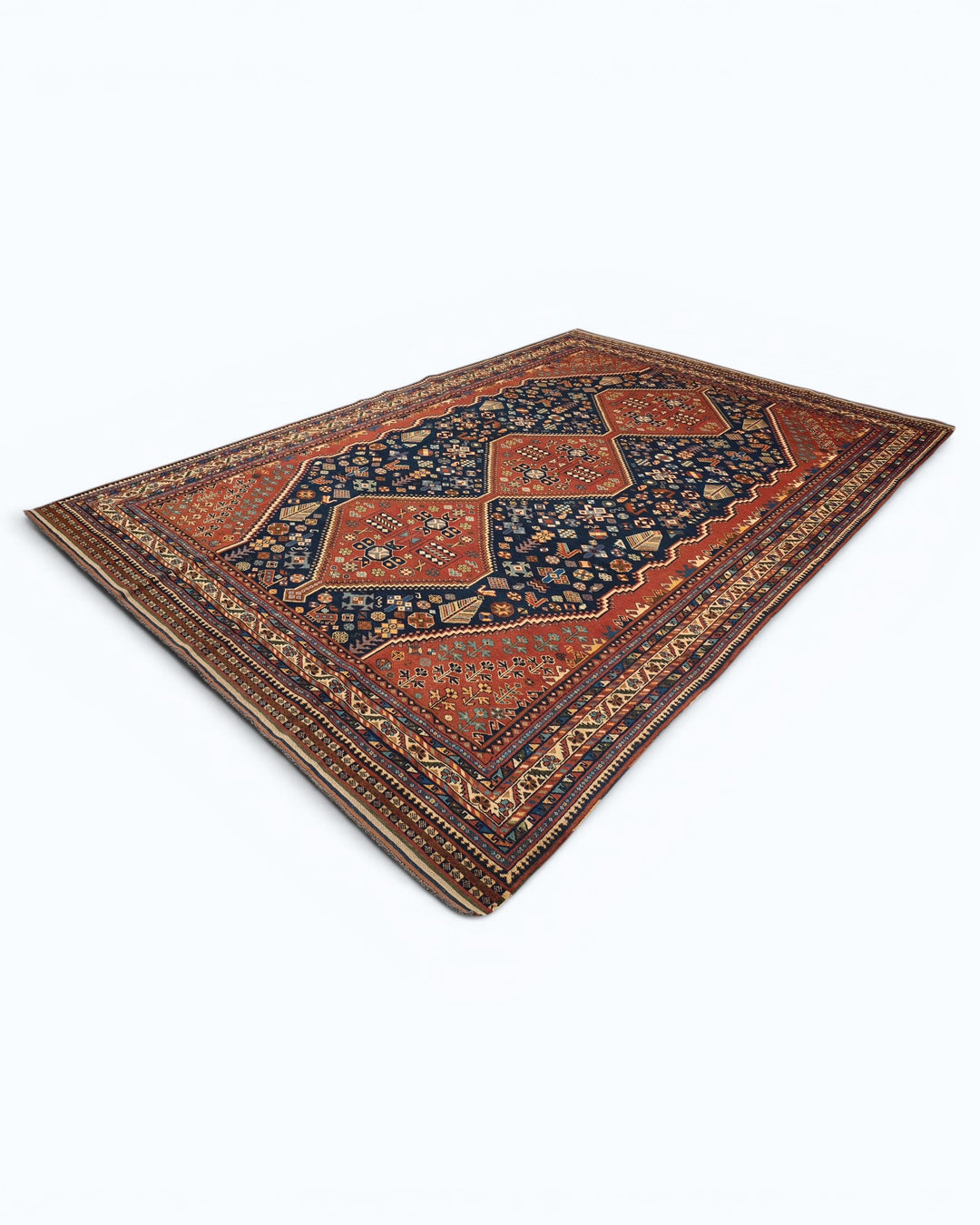 Navy &amp; Red Qashqai Tribal Rug, Hand-Knotted Afghani Sherwan