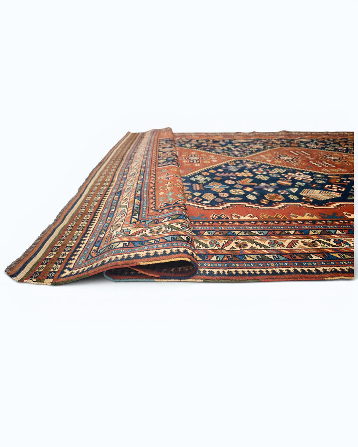 Navy &amp; Red Qashqai Tribal Rug, Hand-Knotted Afghani Sherwan