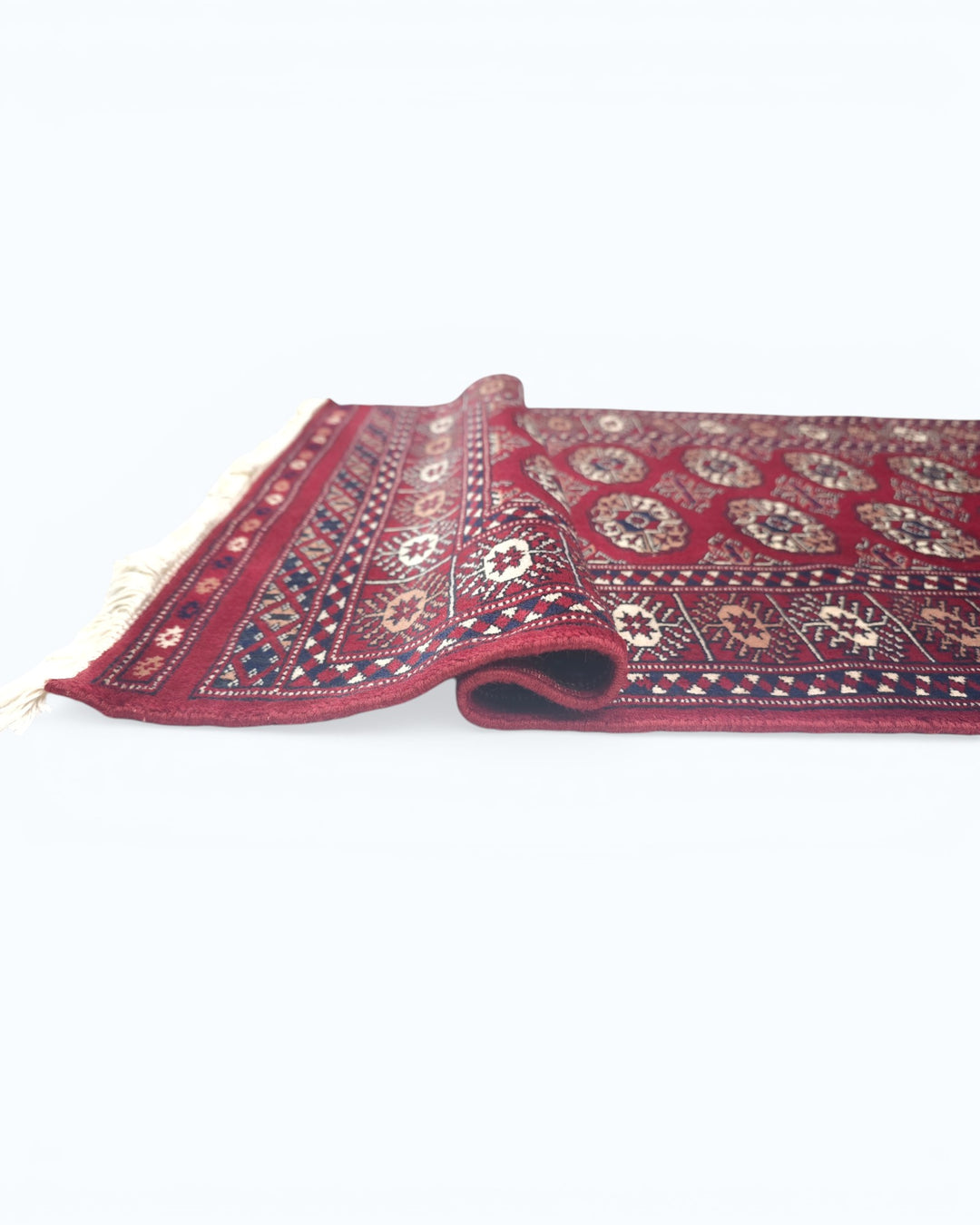 Wine Red Turkmen Gül Bokhara Small Rug, Hand-Knotted Pakistani Wool