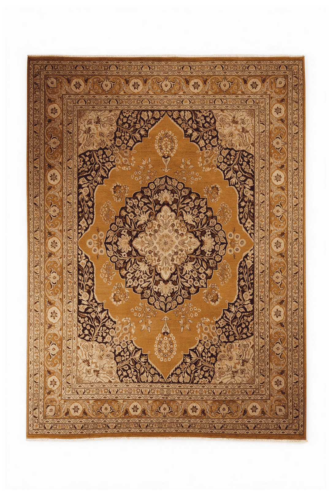 Amber and mahogany medallion Chobi rug, 242×306cm, 4.5 tatami