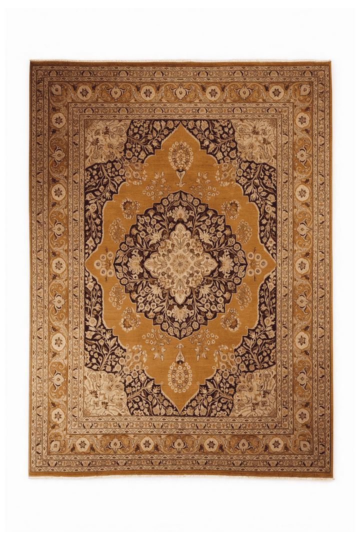 Amber and mahogany medallion Chobi rug, 242×306cm, 4.5 tatami