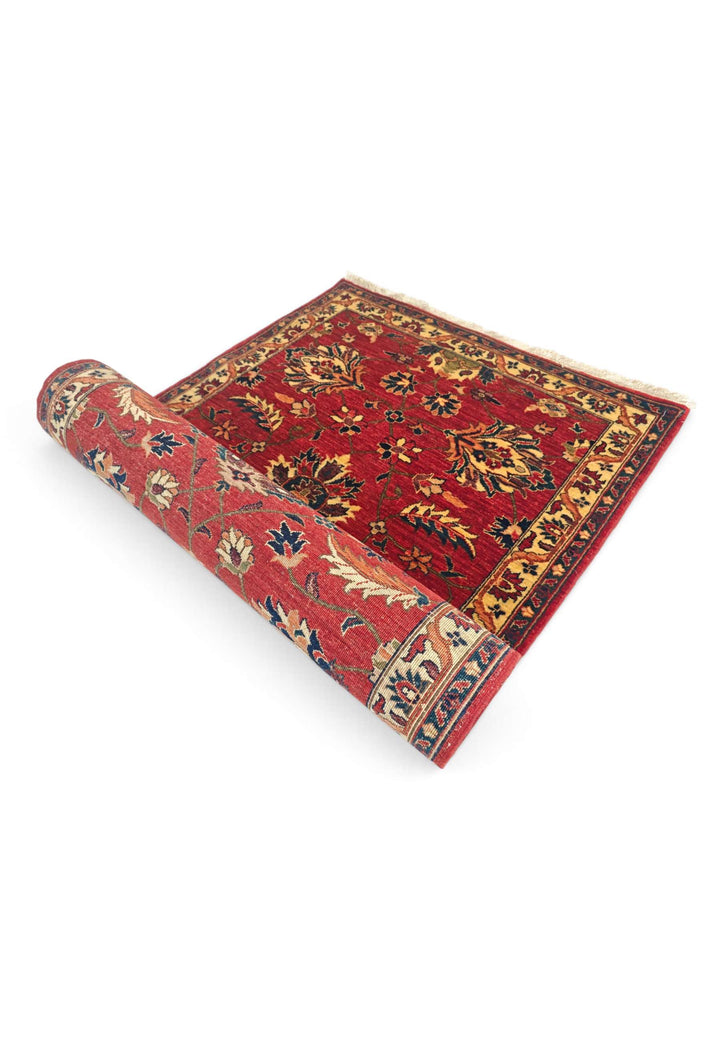 Red and gold Chobi runner for a long hallway