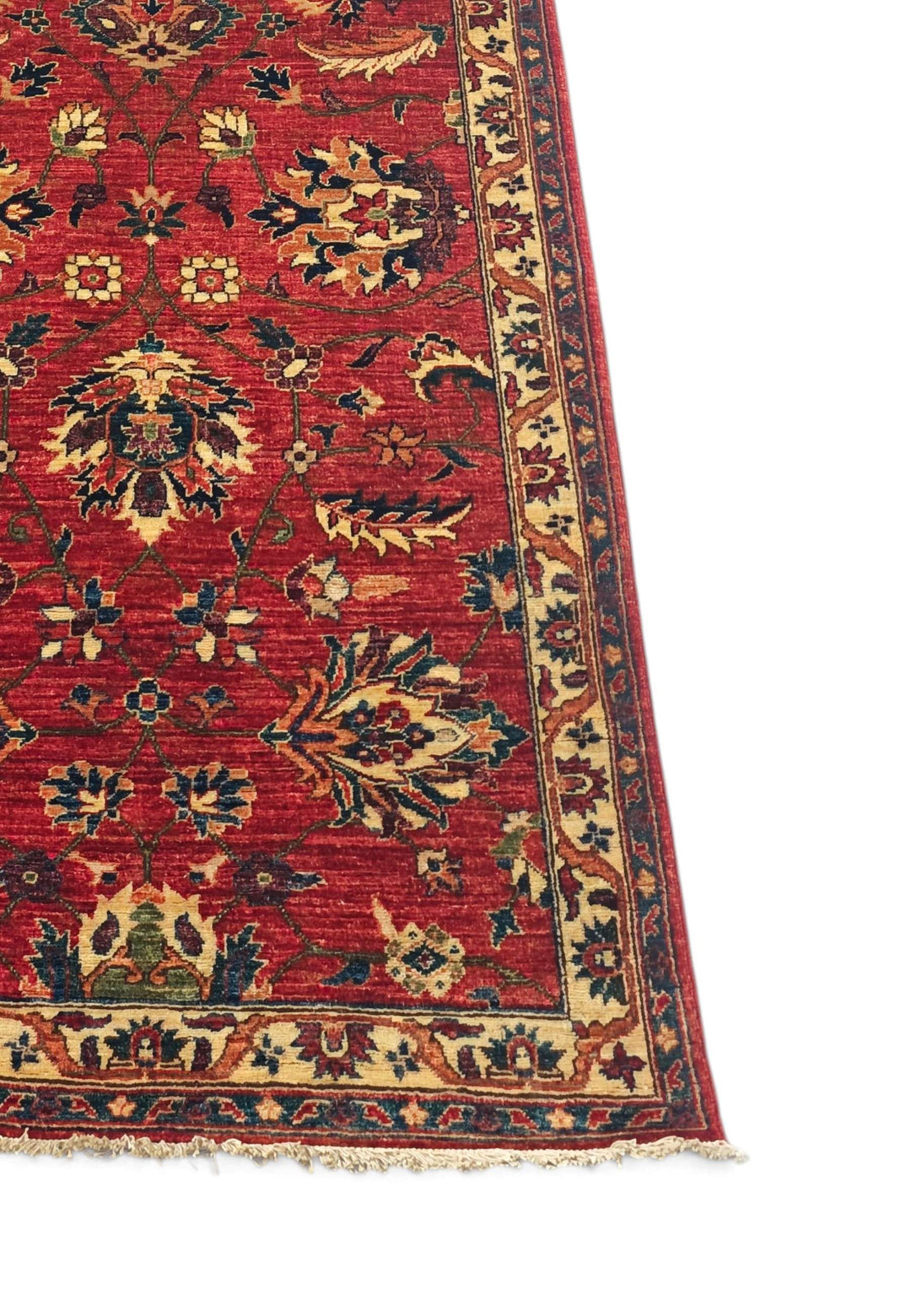 Corner of red gold Qadeem Chobi hand-knotted runner