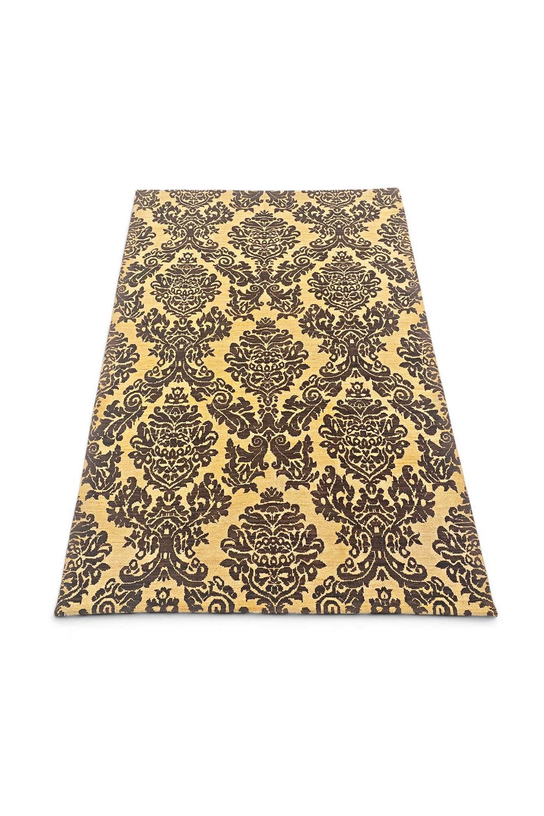 Hand-knotted wool pile of gold Gabbeh rug, 135×196cm