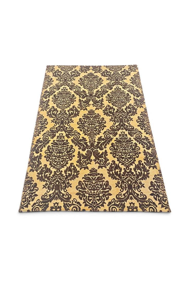 Hand-knotted wool pile of gold Gabbeh rug, 135×196cm