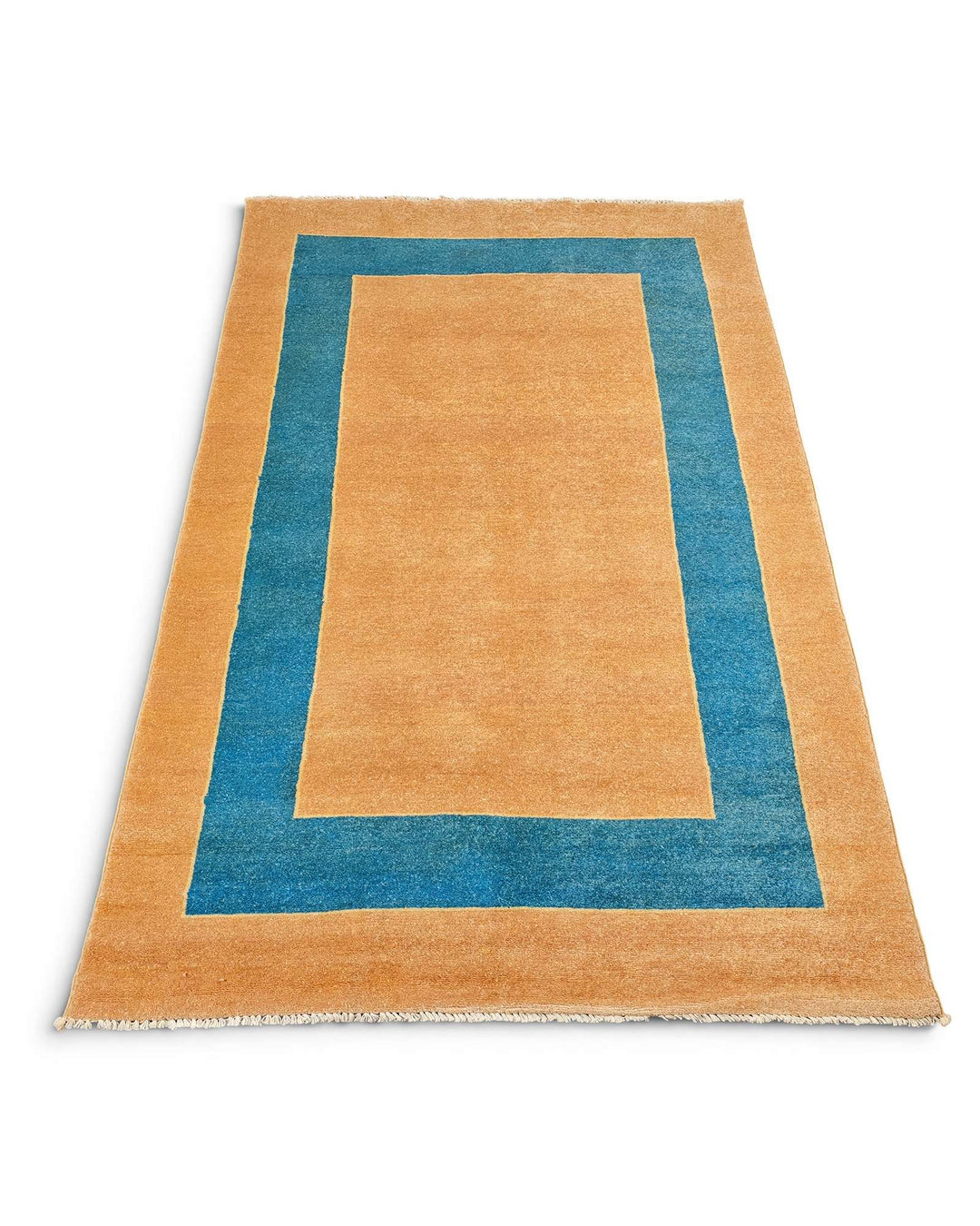 Border detail of peacock blue hand-knotted Afghan Gabbeh rug