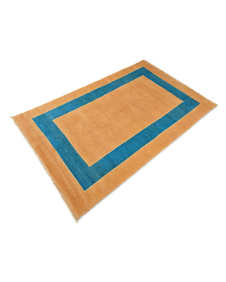 Hand-knotted wool pile of peacock blue Gabbeh rug, 123×187cm