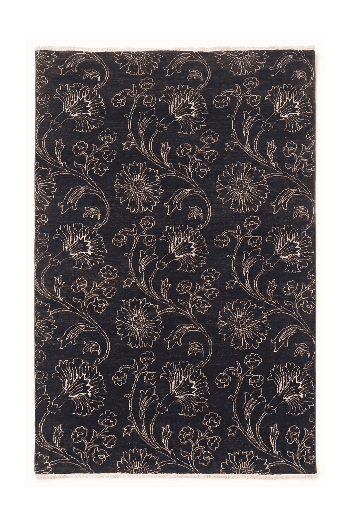 Midnight floral Afghan Gabbeh rug, hand-knotted wool