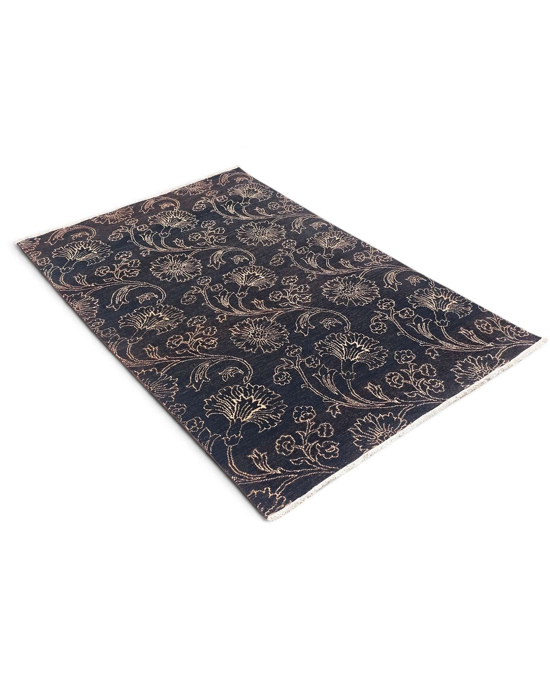 One-of-a-kind midnight floral Afghan Gabbeh rug