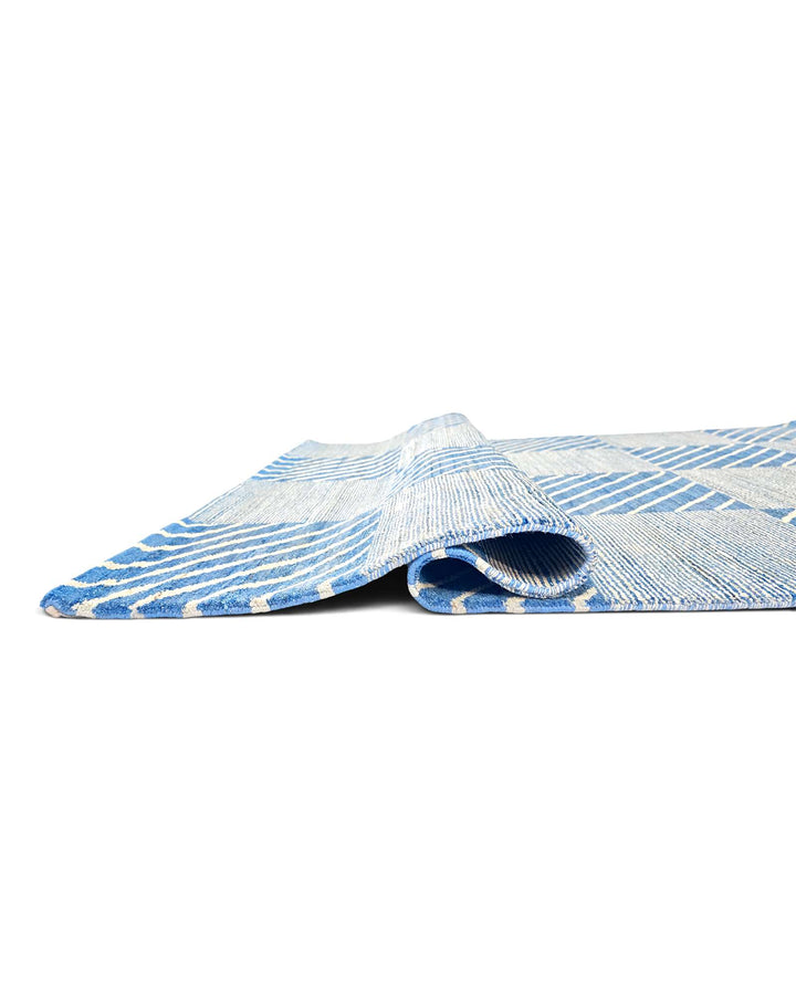 Hand-knotted Afghan Gabbeh rug with blue and cream checks