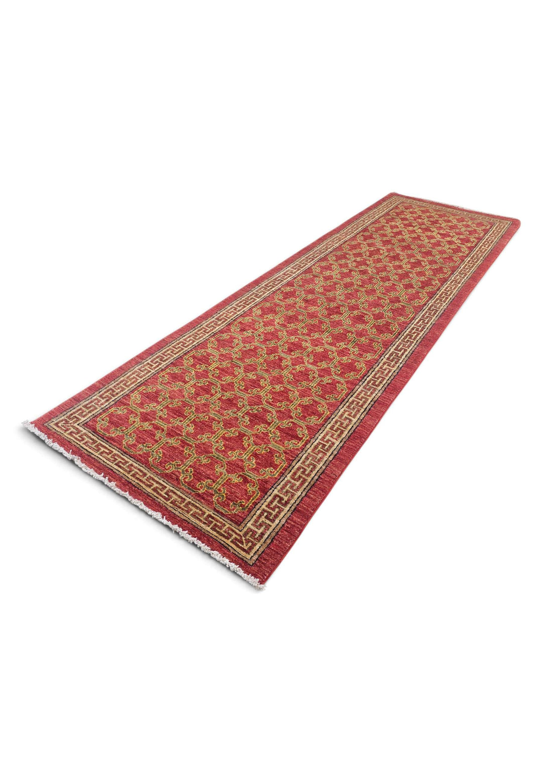 Hand-knotted Ghazni wool pile of brick red runner, 88×274cm