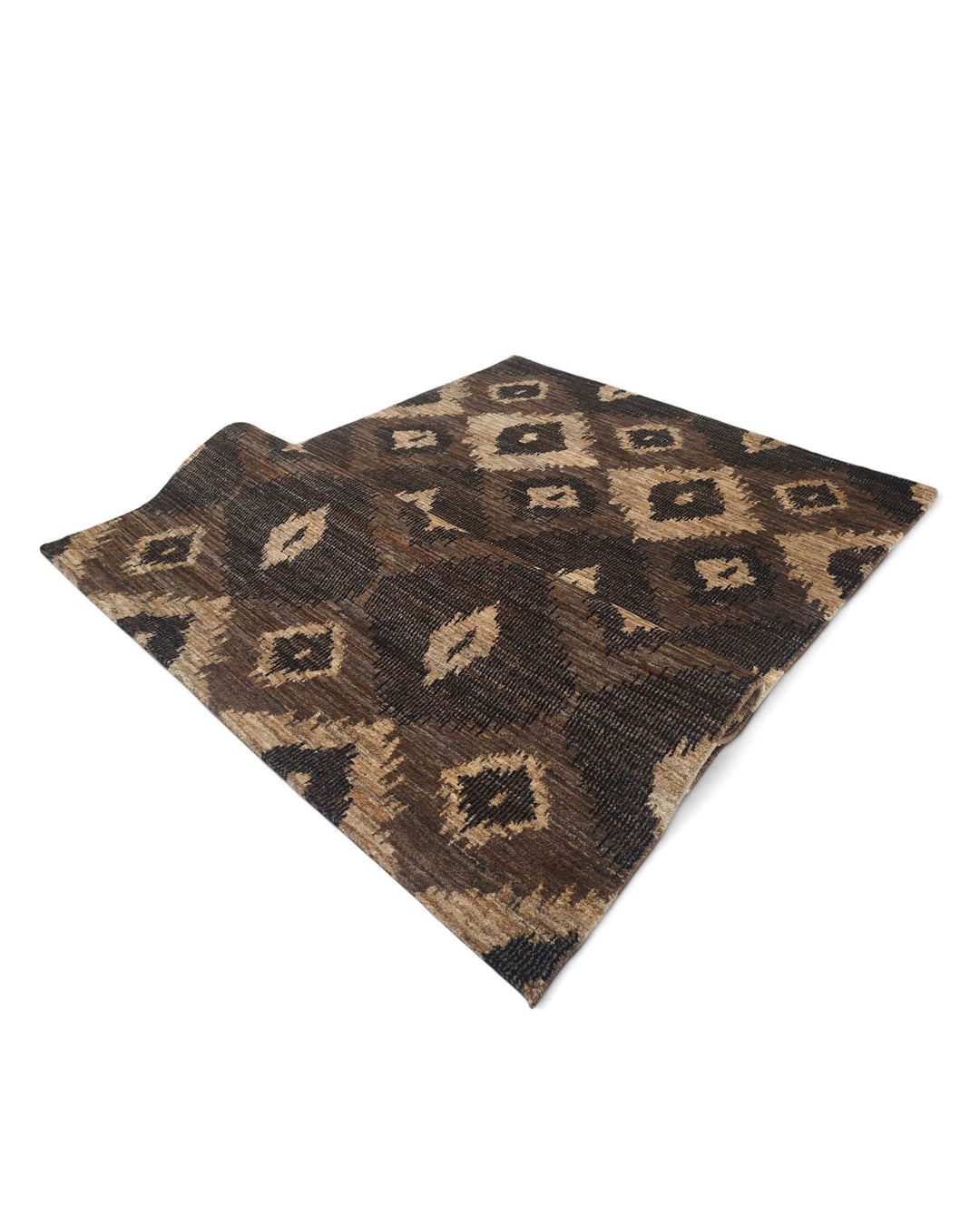 Hand-knotted Afghan Gabbeh rug with bronze ikat pattern