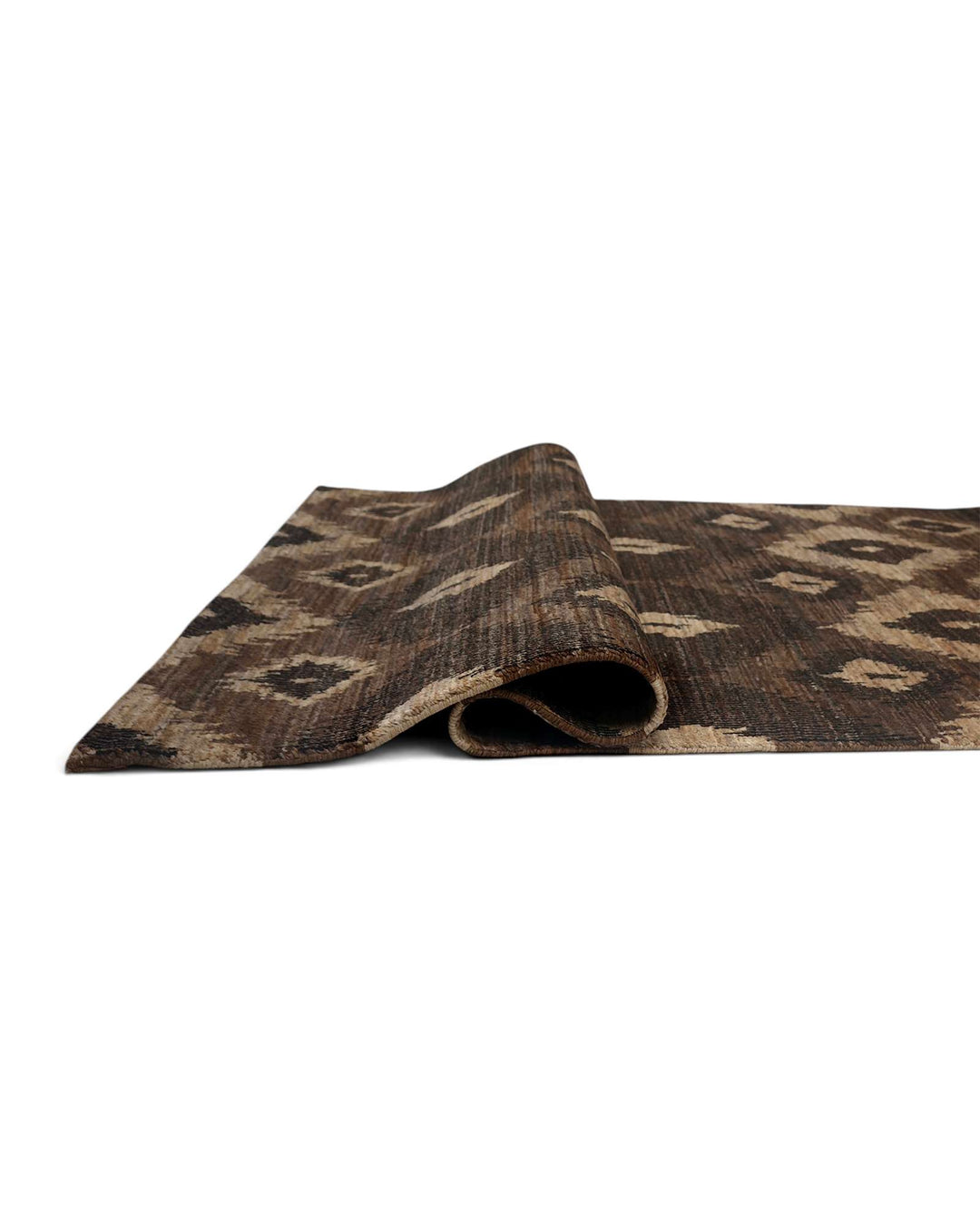 Corner of bronze ikat Afghan Gabbeh wool rug