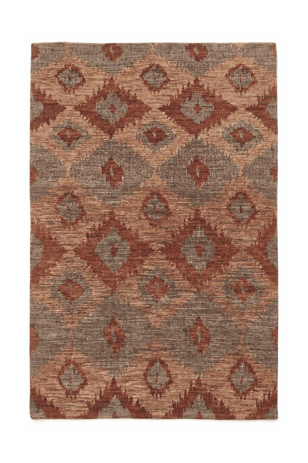 Sienna orange ikat Afghan Gabbeh rug, hand-knotted wool