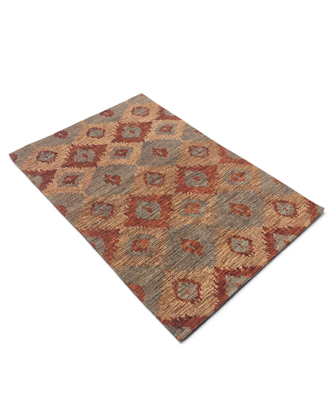 One-of-a-kind sienna orange ikat Afghan Gabbeh rug