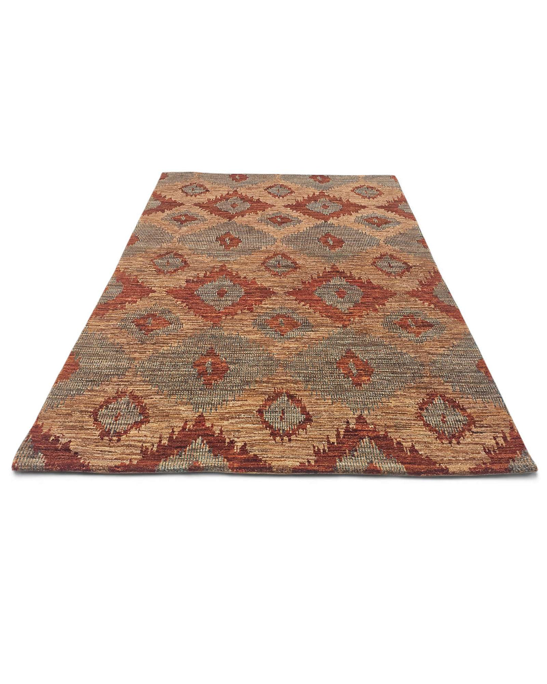 Hand-knotted Afghan Gabbeh rug with sienna ikat pattern