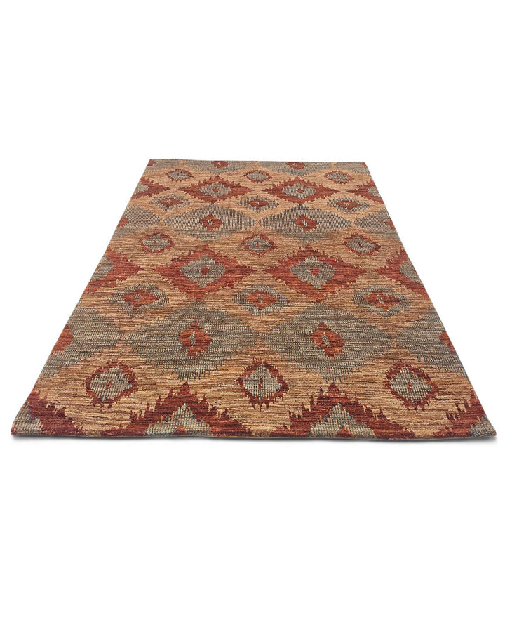 Hand-knotted Afghan Gabbeh rug with sienna ikat pattern