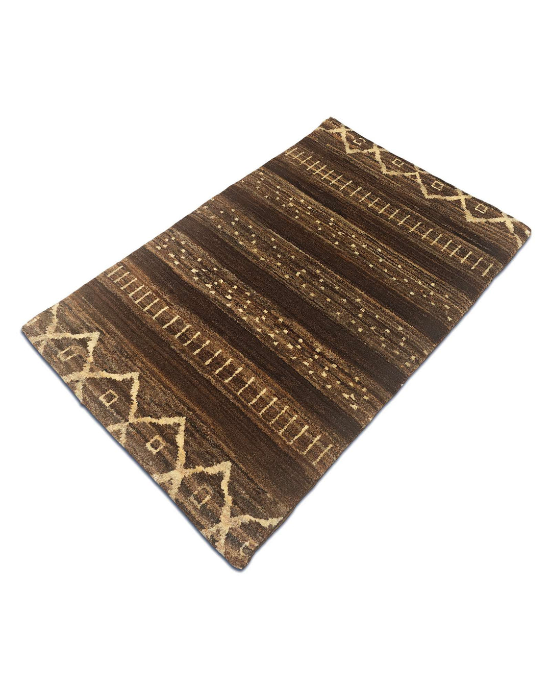 Border detail of brown tribal hand-knotted Afghan Gabbeh rug