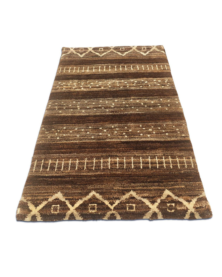 One-of-a-kind brown tribal diamond Afghan Gabbeh rug