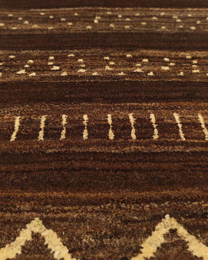 Hand-knotted brown Afghan Gabbeh rug with diamond motifs