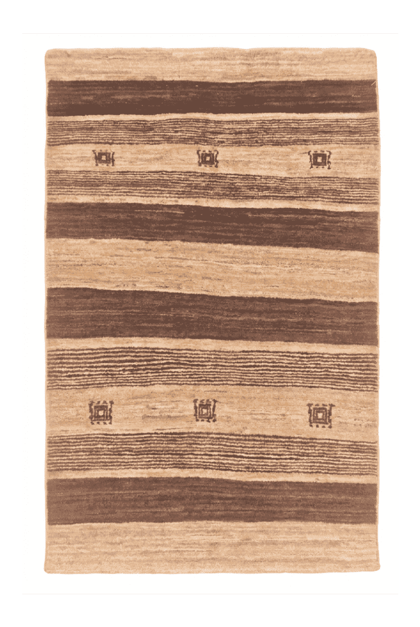 Brown and cream banded Afghan Gabbeh rug, hand-knotted wool