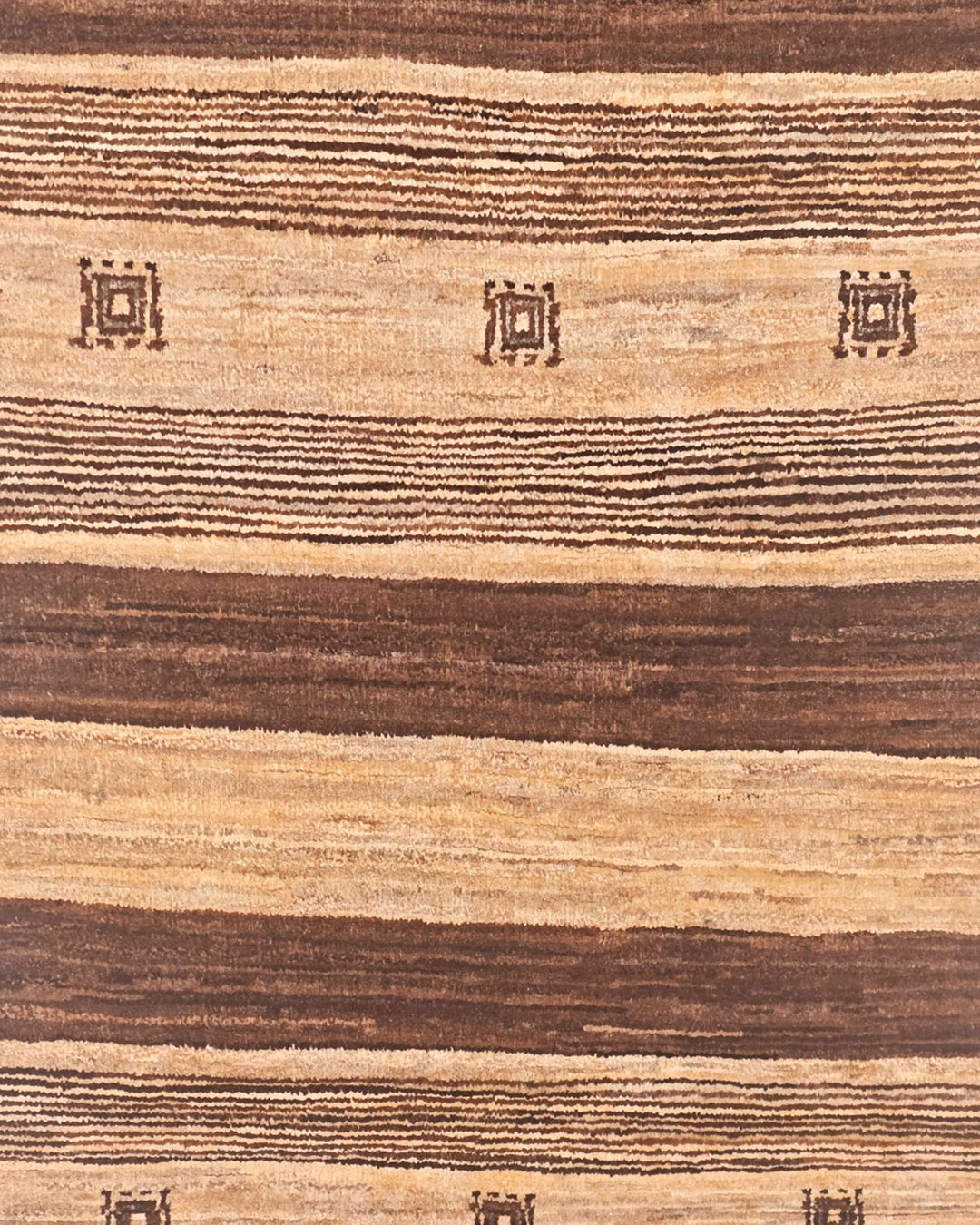 Hand-knotted brown Afghan Gabbeh rug with cream bands