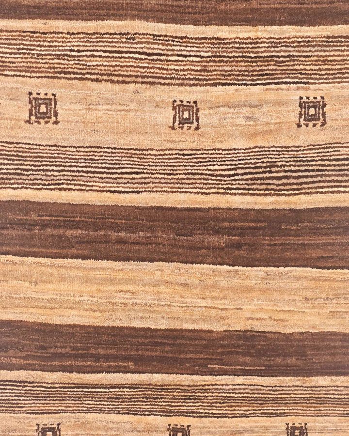 Hand-knotted brown Afghan Gabbeh rug with cream bands