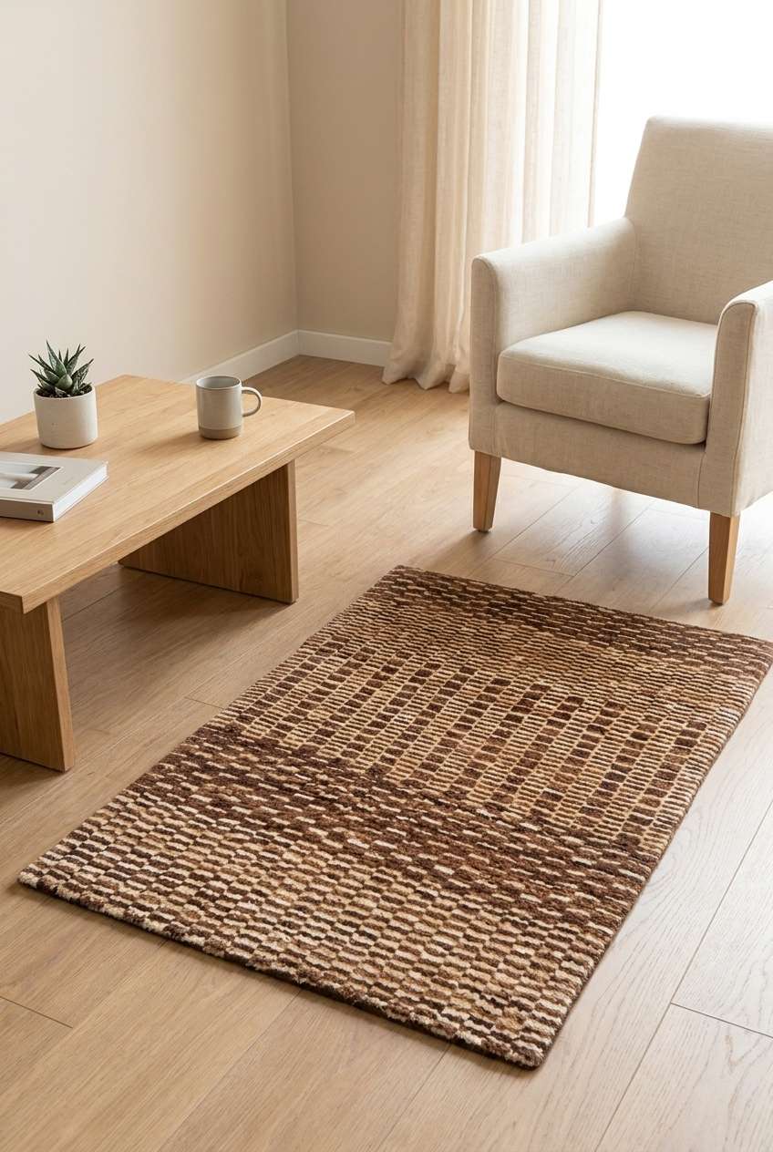 Checkerboard design in brown on Afghan Gabbeh wool rug