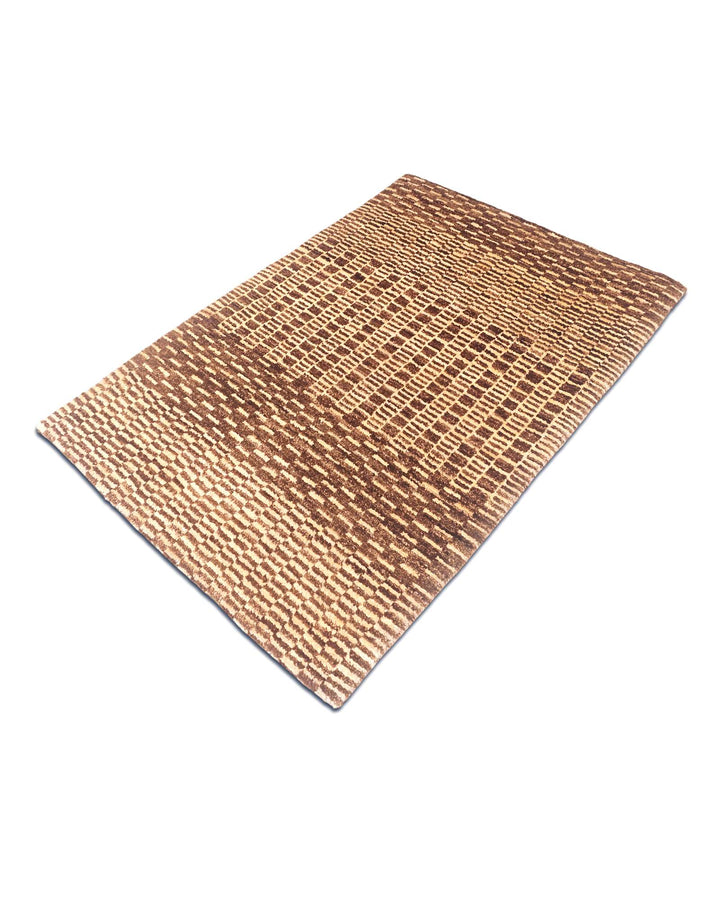 Hand-knotted wool pile of brown checkerboard Gabbeh rug