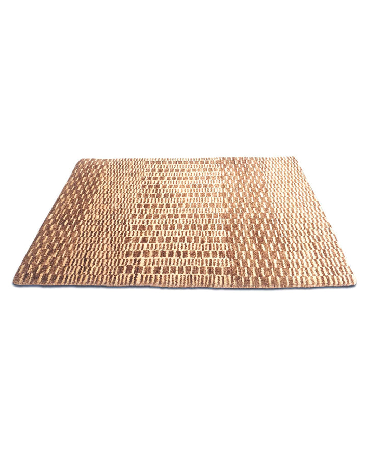 One-of-a-kind brown checkerboard Afghan Gabbeh rug