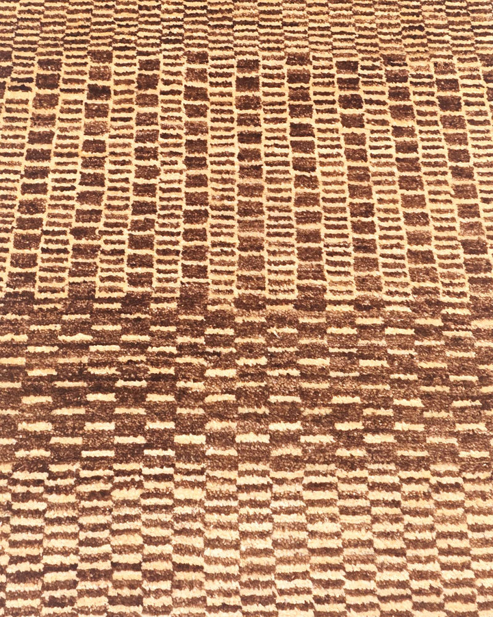 Hand-knotted Afghan Gabbeh rug with brown checkerboard field