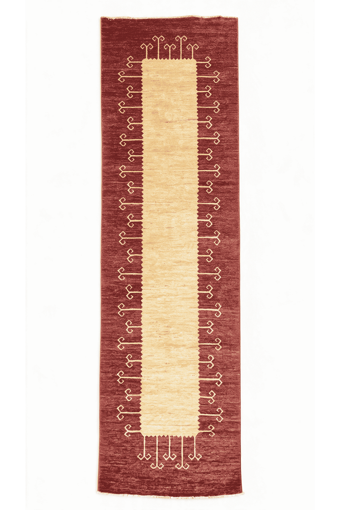 Terracotta and cream panel Gabbeh runner in Ghazni wool, 82×286cm