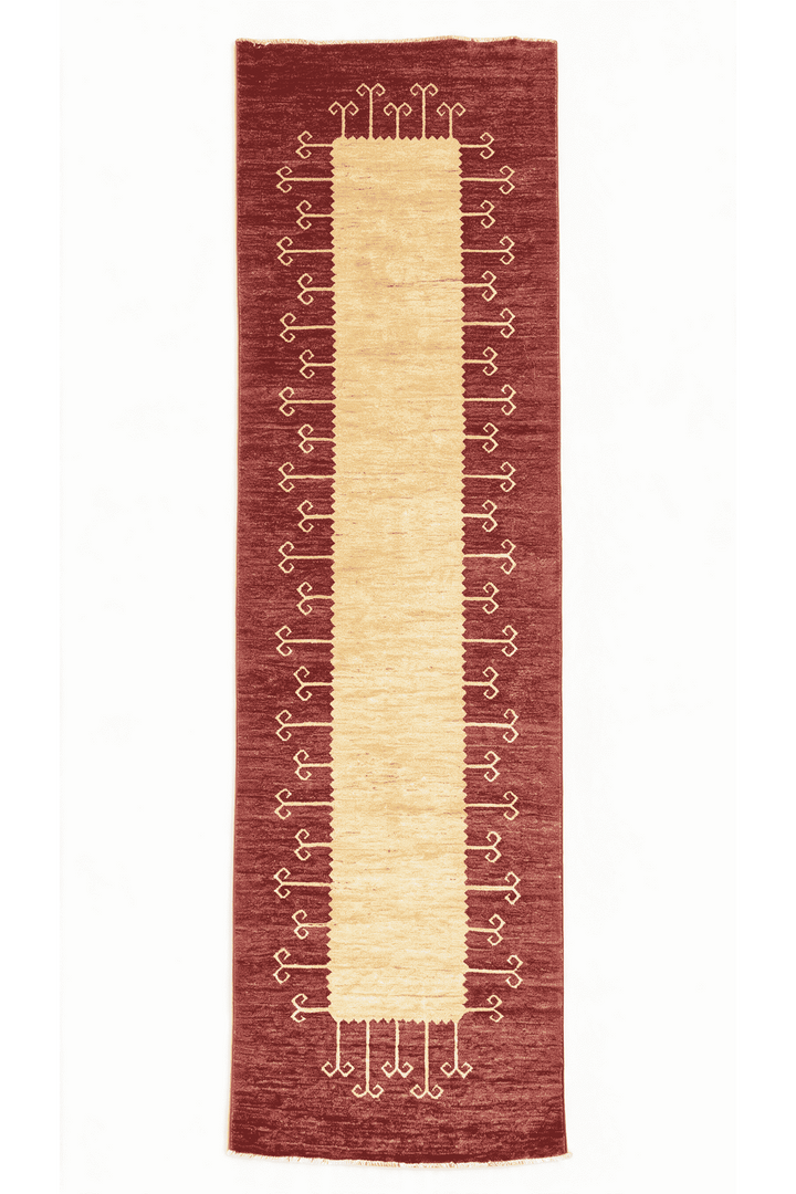 Terracotta and cream panel Gabbeh runner in Ghazni wool, 82×286cm