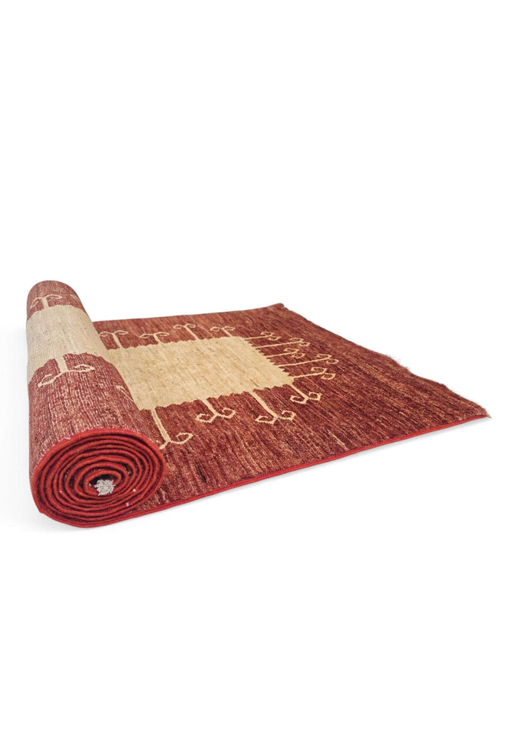 One-of-a-kind terracotta panel Gabbeh Afghan runner