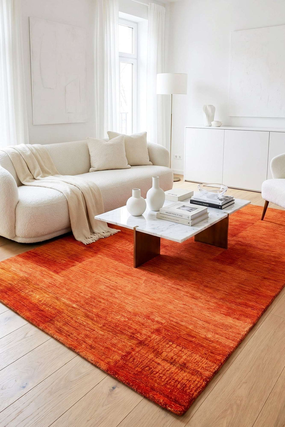 Terracotta field detail on Afghan Gabbeh wool rug