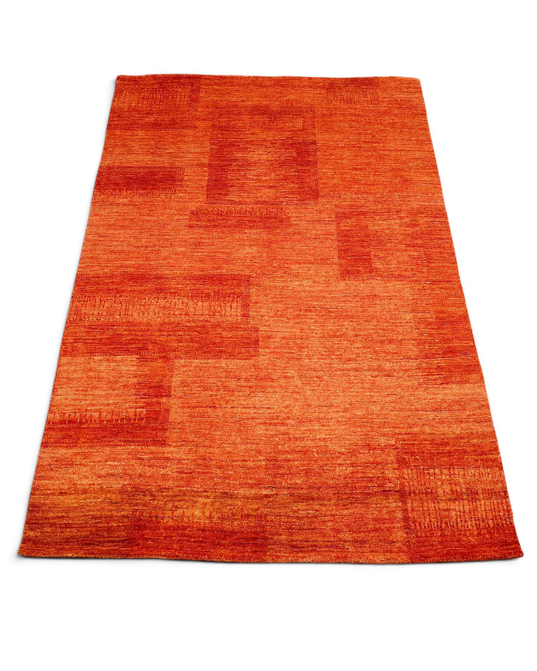 Border detail of terracotta hand-knotted Afghan Gabbeh rug