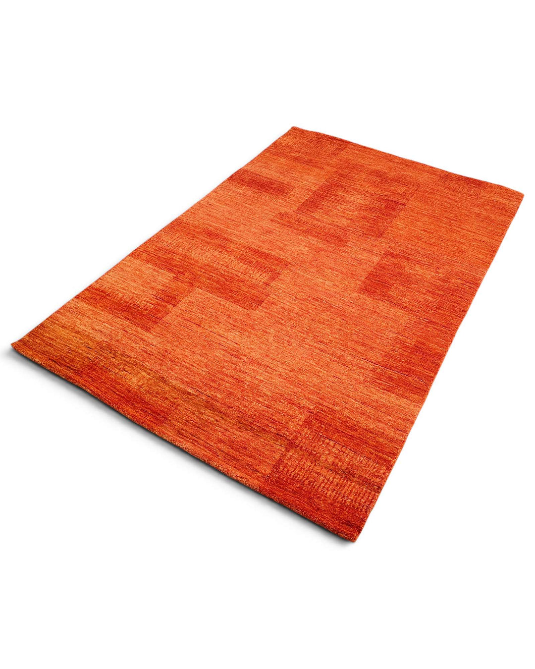 Hand-knotted wool pile of terracotta Gabbeh rug