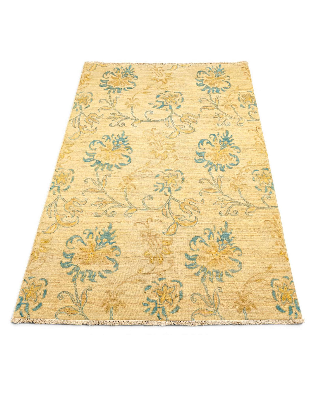 Hand-knotted wool pile of antique green garden Gabbeh rug