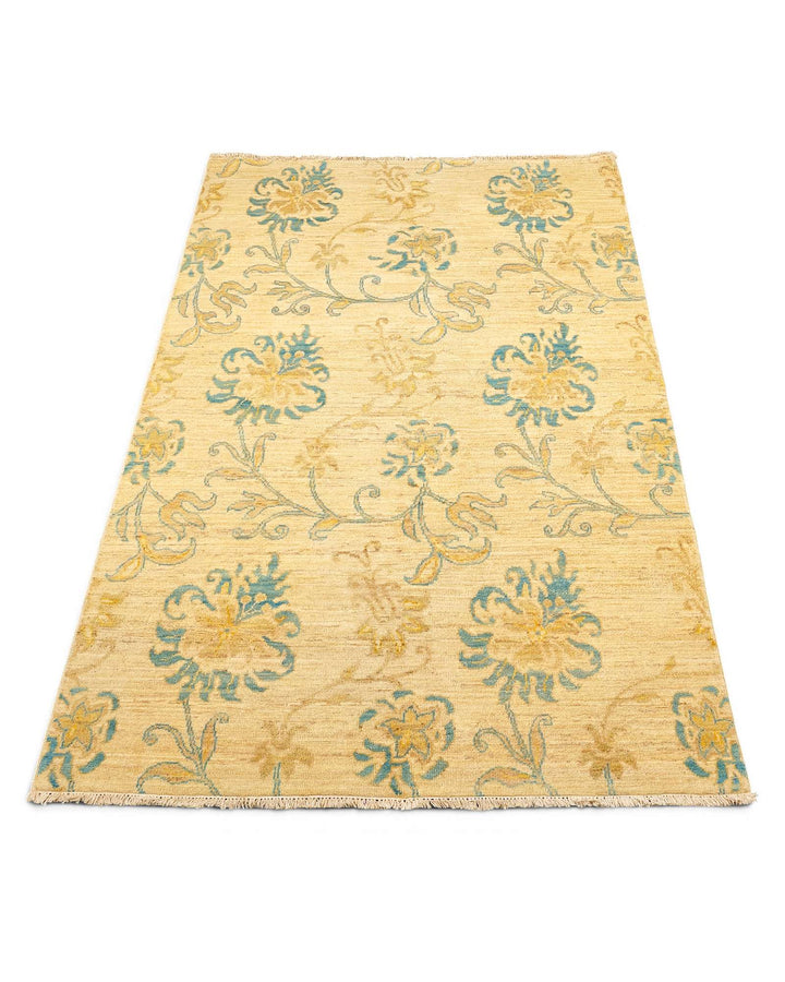 Hand-knotted wool pile of antique green garden Gabbeh rug