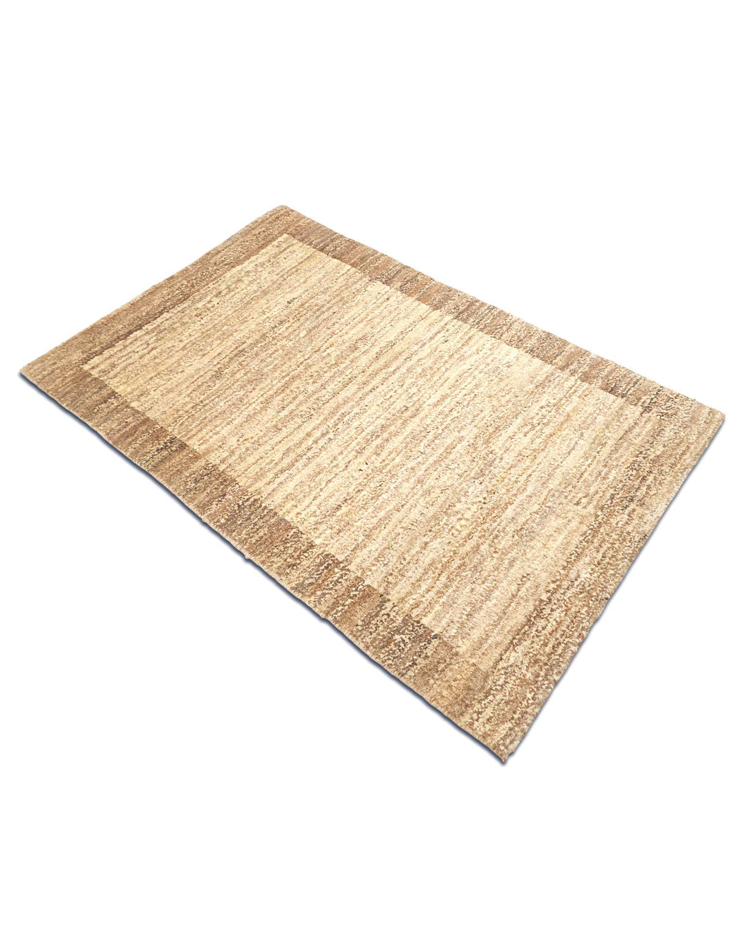 Hand-knotted wool pile of cream bordered Gabbeh rug